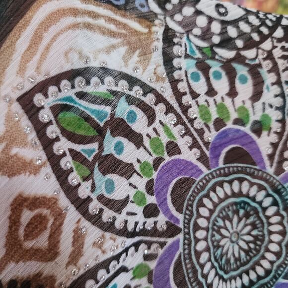 Maggie Barnes Women's Floral Metallic Wide Elastic Neck Sheer Flowy Plus 3X - Picture 5 of 5